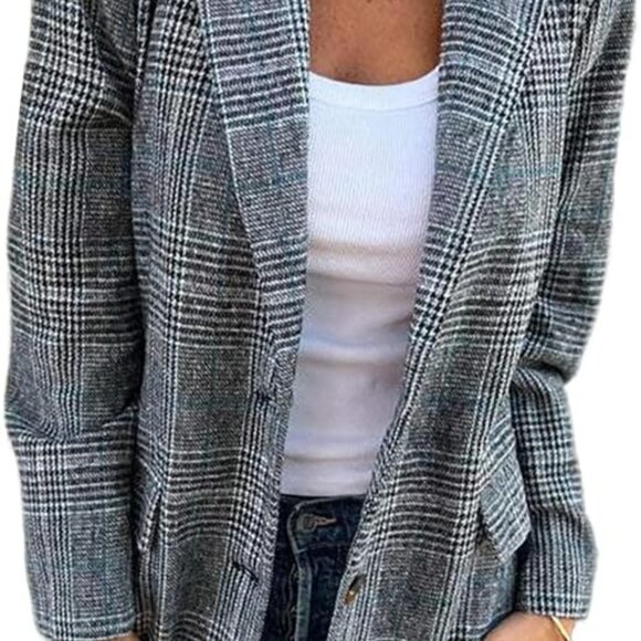 Chic Women's Oversized Houndstooth Blazer - Perfect for Business & Casual Style